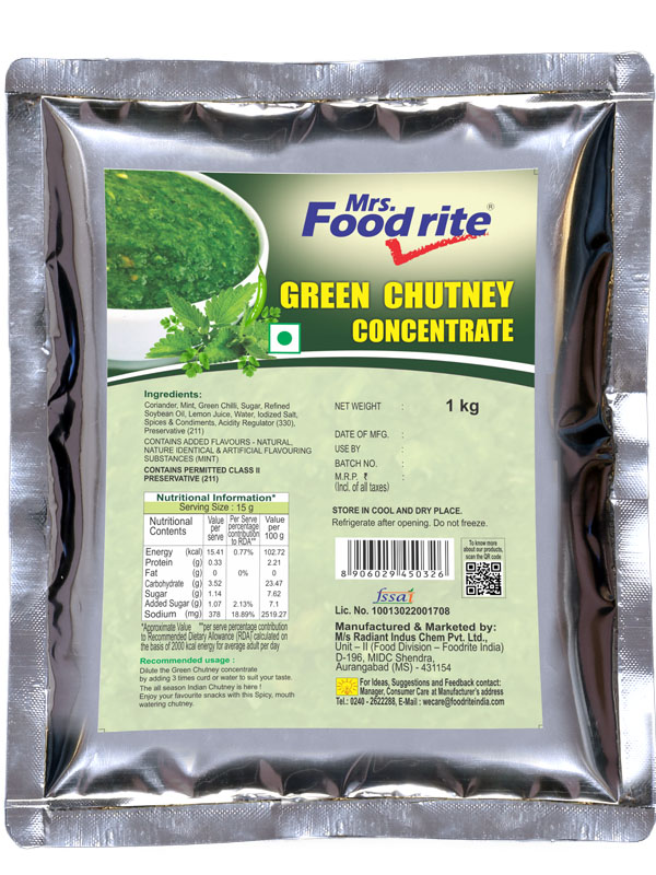 Mrs. Foodrite Green Chutney Concentrate (1 kg)