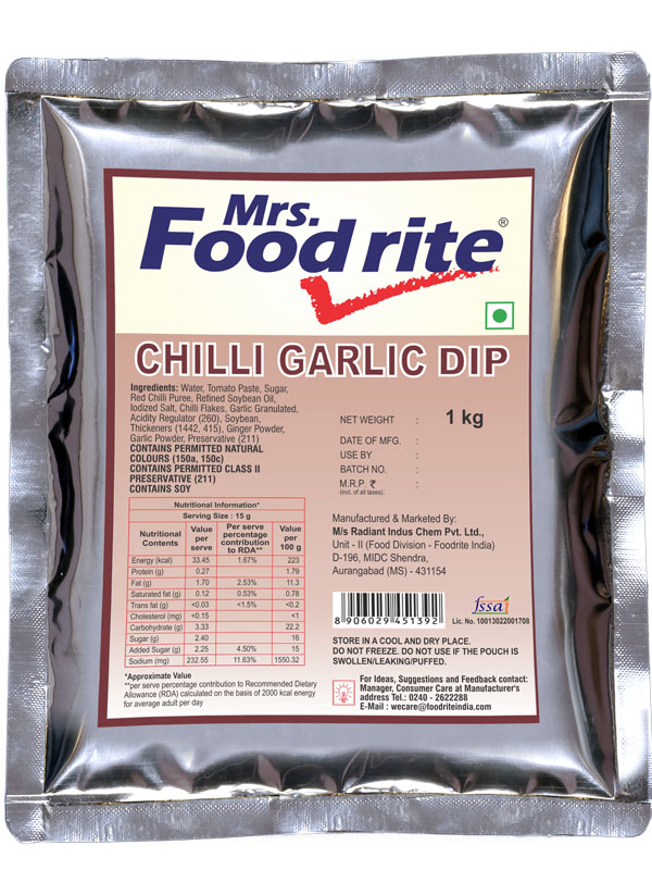 Mrs. Foodrite Chilli Garlic Dip (1 kg)